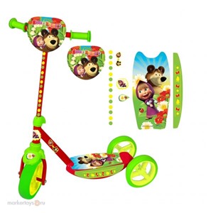 Самокат CS-001-MASHA&amp;BEAR Маша и Медведь 3х кол.алюмин.колеса п/у