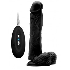 Чёрный вибратор-реалистик Vibrating Realistic Cock 9  With Scrotum - 23,5 см.