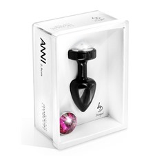 Чёрный анальный плаг Anni Magnet T1 Black cristal/fushia с 2 сменными кристаллами - 6 см.