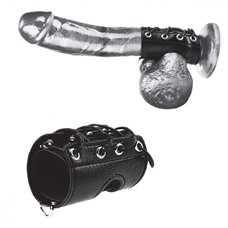 Чёрная утяжка на пенис со шнуровкой 100% PVC STRAP WITH METAL SNAP