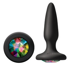 Чёрная анальная пробка с радужным кристаллом Glams Mini Rainbow Gem - 8,4 см.