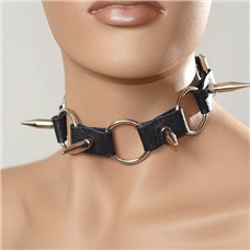 Чёрный кожаный ошейник с длинными шипами