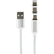 Кабель Red Line Магнитный 3 в 1 Apple 8-pin/micro/C серебро, нейлоновая оплетка