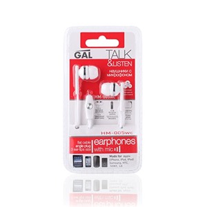 Наушники GAL HM-005 wc белый ,вкладыши вакуумные с микрофоном