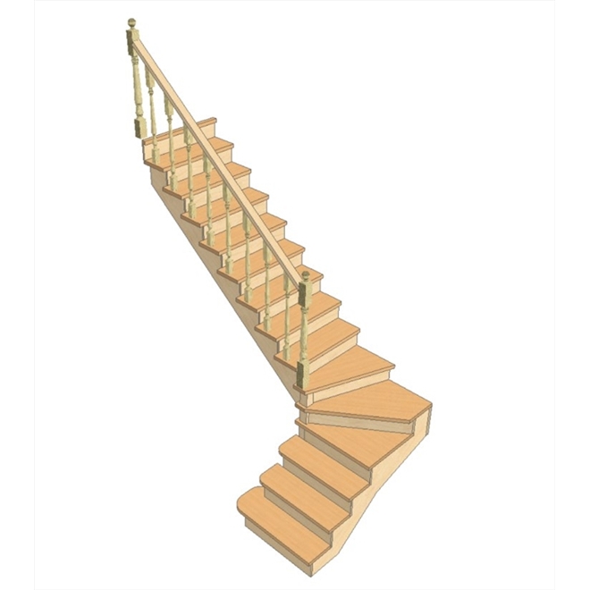 №2.1.1.3. Лестница с поворотом на 90 градусов, с забежными и прямыми ступенями